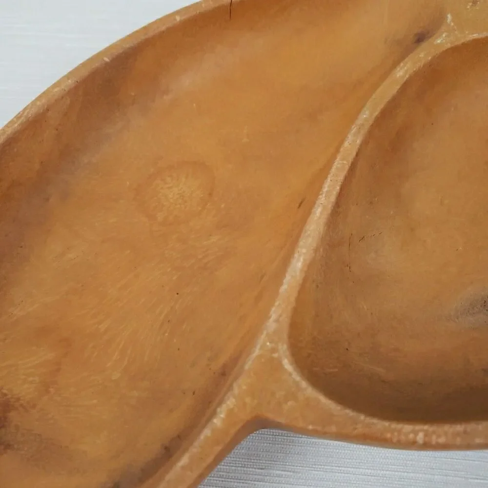 VTG Leilani Monkey Pod Wood Leaf Tray Hollywood Regency MCM Tiki Farmhouse